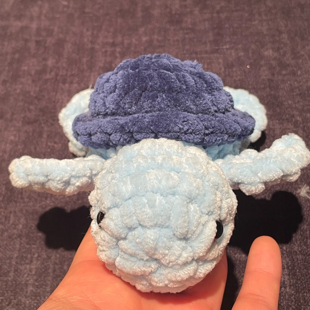 Handmade Crochet Plush Blue and Light Blue Sea Turtle Toy Amigurumi - Picture 4 of 6